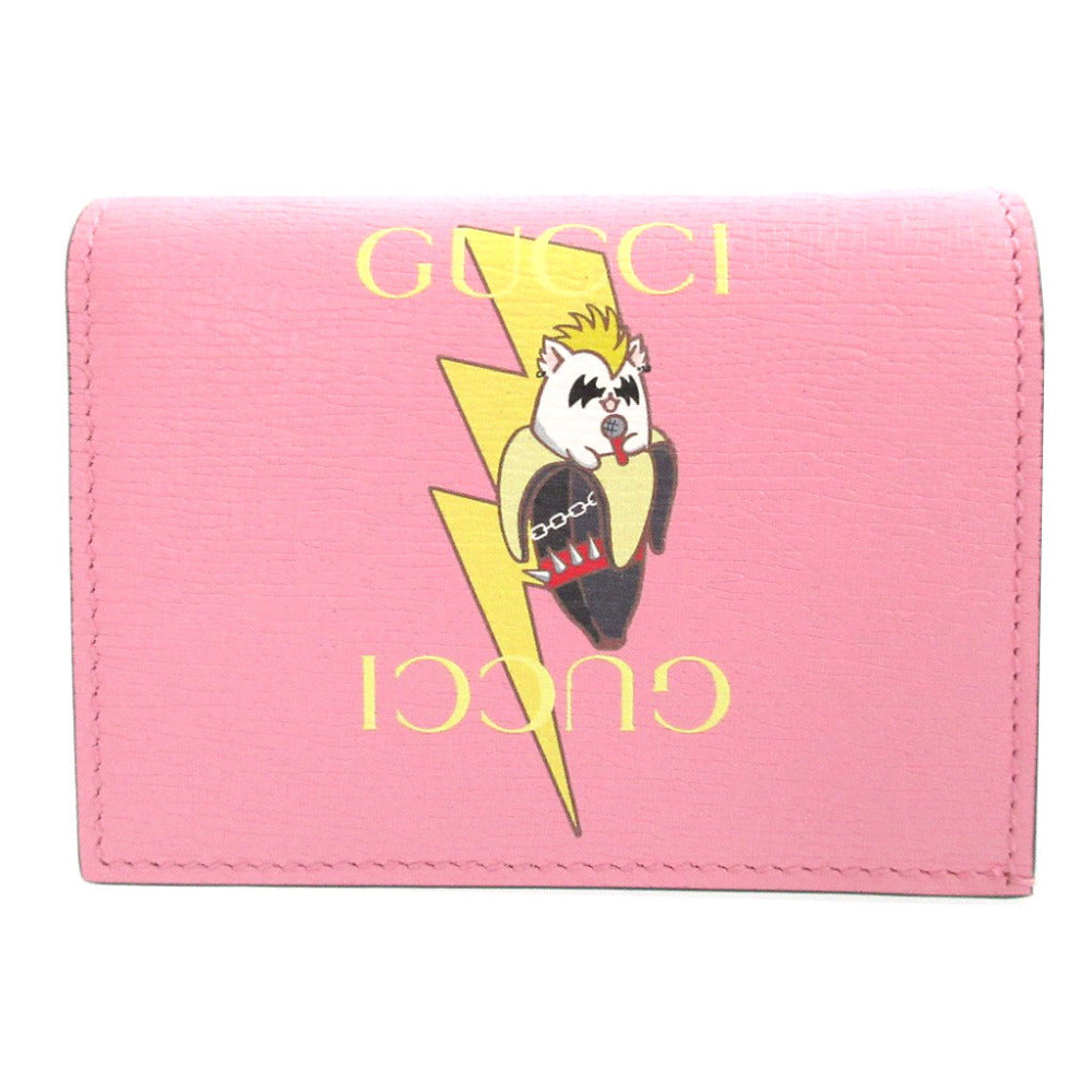 未使用 グッチ ばなにゃ 701009 レザー ピンク 2つ折り財布 財布 0416【中古】GUCCI