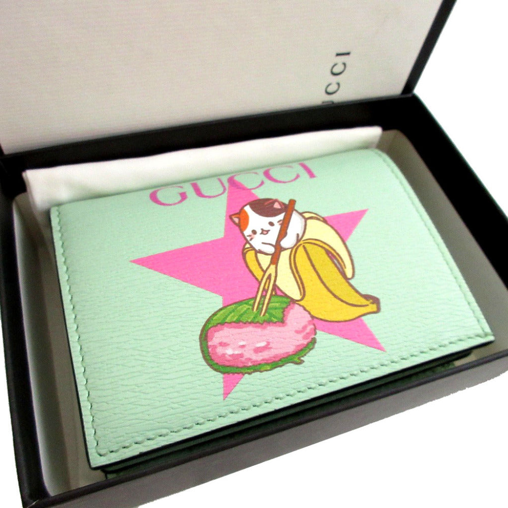 未使用 グッチ ばなにゃ 701009 レザー グリーン 緑 2つ折り財布 財布 0417【中古】GUCCI