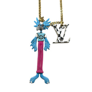 美品 ルイ・ヴィトン LVアニマルズ ズームくん MP2928 ネックレス メタル/エナメル ゴールド/ブルー/ピンク LV 0419【中古】LOUIS VUITTON