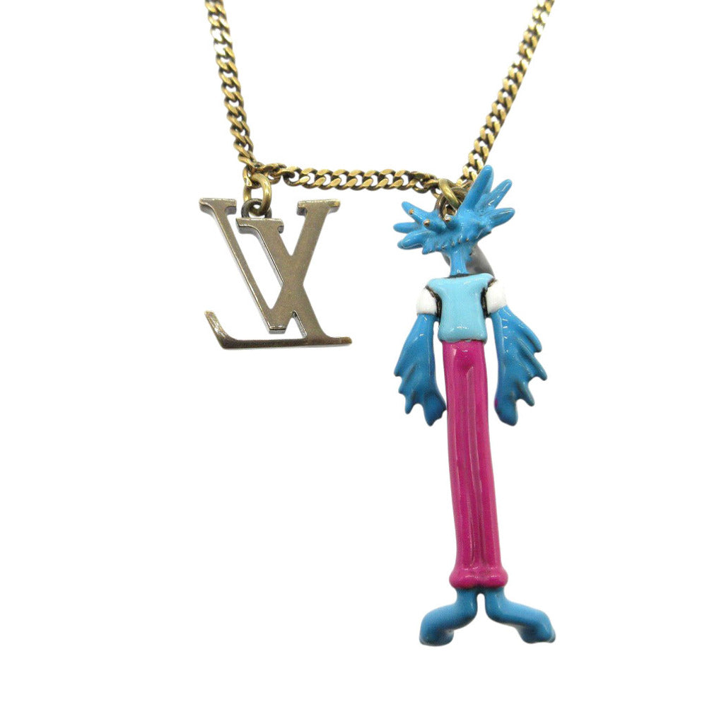 美品 ルイ・ヴィトン LVアニマルズ ズームくん MP2928 ネックレス メタル/エナメル ゴールド/ブルー/ピンク LV 0419【中古】LOUIS VUITTON