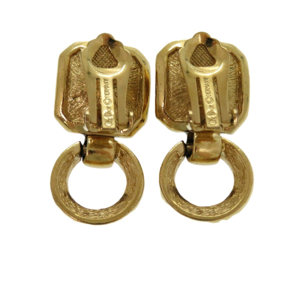 クリスチャンディオール クリスタル サークル スイング クリスタル メタル グリーン 0424 ゴールド金具 イヤリング【中古】Christian Dior