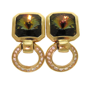 クリスチャンディオール クリスタル サークル スイング クリスタル メタル グリーン 0424 ゴールド金具 イヤリング【中古】Christian Dior