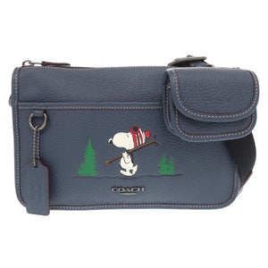 新品同様 コーチ × PEANUTS スヌーピー ミニポーチ付き レザー ネイビー ショルダーバッグ 0425【中古】COACH
