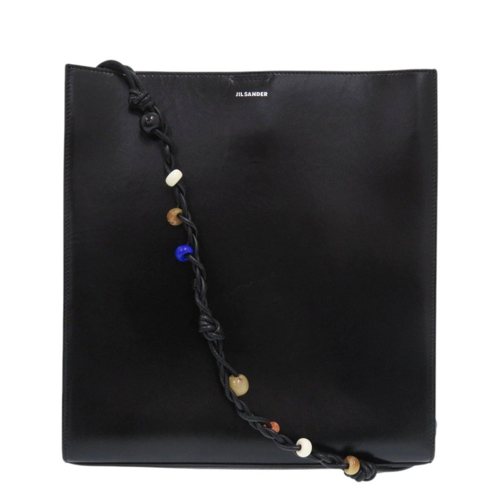 美品 ジルサンダー タングル ミディアム ビーズ レザー ブラック ショルダーバッグ 黒 0431【中古】JIL SANDER