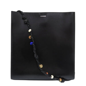 美品 ジルサンダー タングル ミディアム ビーズ レザー ブラック ショルダーバッグ 黒 0431【中古】JIL SANDER