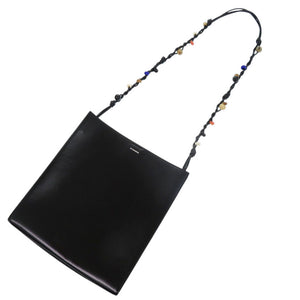 美品 ジルサンダー タングル ミディアム ビーズ レザー ブラック ショルダーバッグ 黒 0431【中古】JIL SANDER