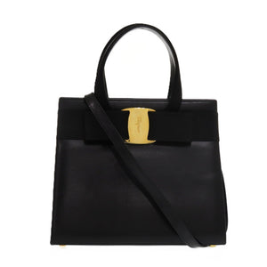 美品 サルヴァトーレフェラガモ ヴァラリボン BA214178 レザー ブラック 0432 黒 ハンドバッグ【中古】Salvatore Ferragamo