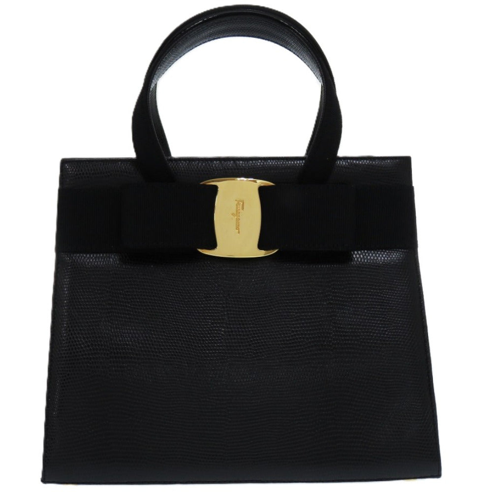 美品 サルヴァトーレフェラガモ ヴァラリボン 2way BA214178 レザー ブラック 0438 黒 ハンドバッグ【中古】Salvatore Ferragamo