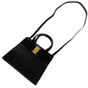 美品 サルヴァトーレフェラガモ ヴァラリボン 2way BA214178 レザー ブラック 0438 黒 ハンドバッグ【中古】Salvatore Ferragamo