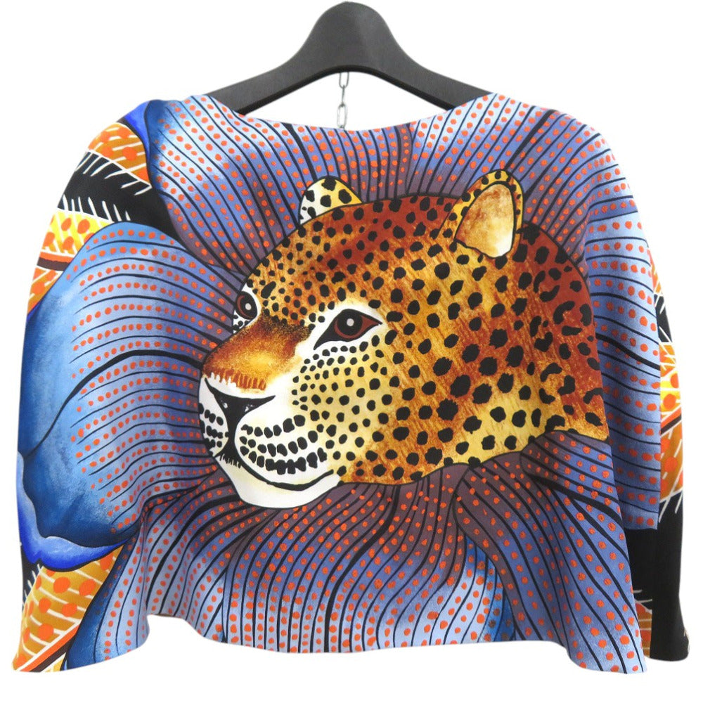 新品同様 エルメス バオバブキャット プティアッシュ ケープ 豹 ポンチョ シルク マルチカラー 0445【中古】HERMES