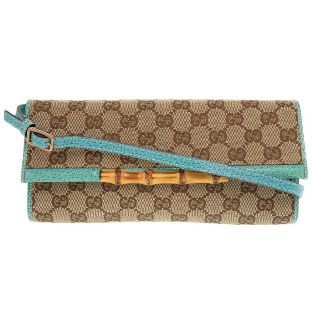 美品 グッチ バンブー 117594 GGキャンバス ブルー系 ベージュ ショルダーバッグ 0447【中古】GUCCI
