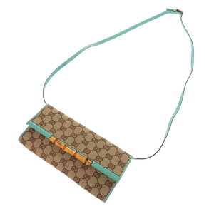 美品 グッチ バンブー 117594 GGキャンバス ブルー系 ベージュ ショルダーバッグ 0447【中古】GUCCI