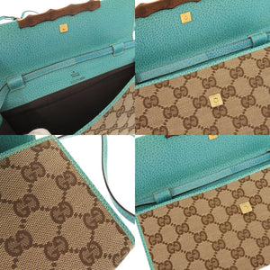 美品 グッチ バンブー 117594 GGキャンバス ブルー系 ベージュ ショルダーバッグ 0447【中古】GUCCI