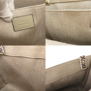 美品 クロエ WOODY ウッディ ミディアム レザー リネンキャンバス ベージュ トートバッグ ショルダーバッグ 0459【中古】Chloe