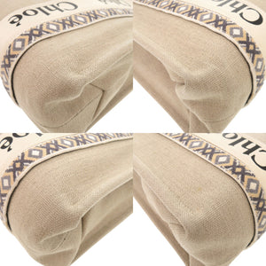 美品 クロエ WOODY ウッディ ミディアム レザー リネンキャンバス ベージュ トートバッグ ショルダーバッグ 0459【中古】Chloe