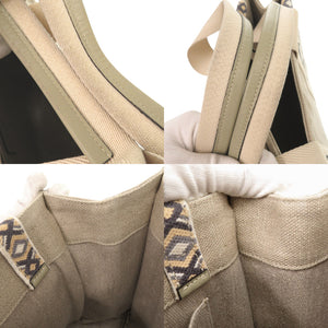 美品 クロエ WOODY ウッディ ミディアム レザー リネンキャンバス ベージュ トートバッグ ショルダーバッグ 0459【中古】Chloe