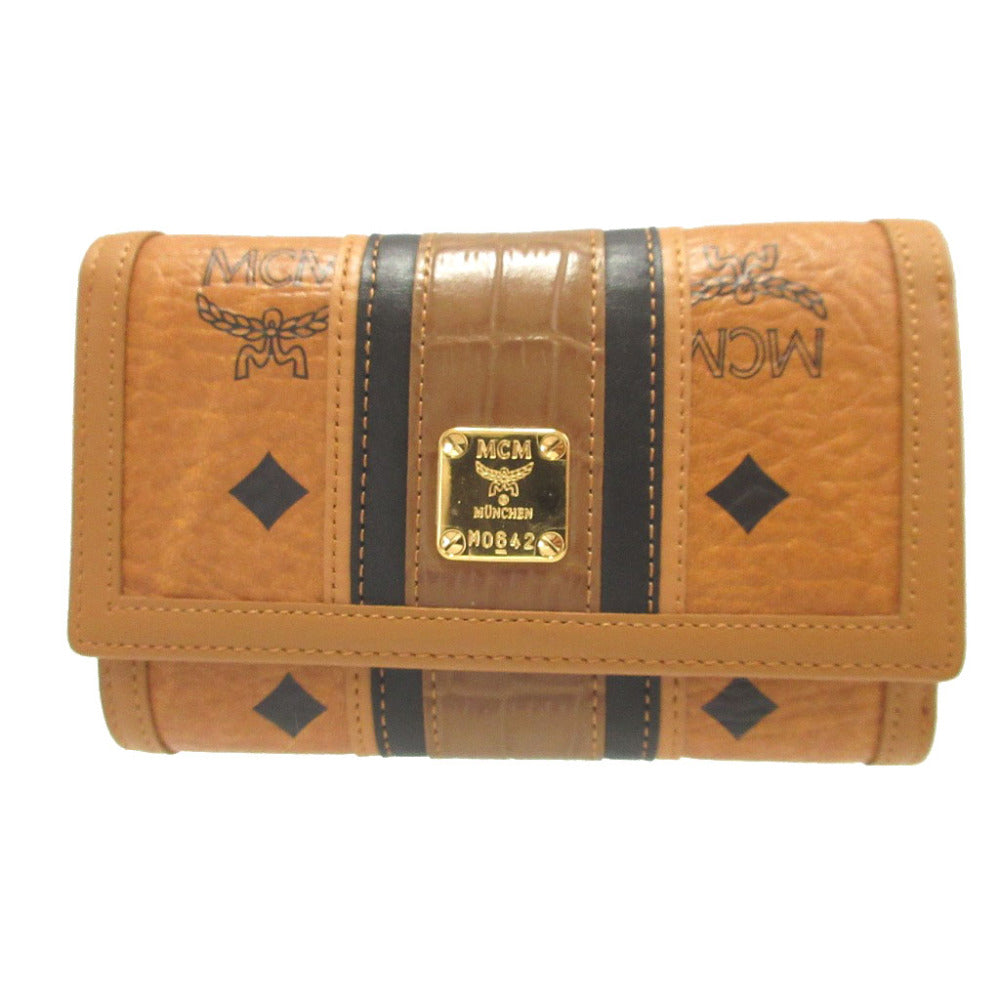 新品同様 エムシーエム レザー ブラウン 茶 コンパクトウォレット 3つ折り財布 財布 0465【中古】MCM