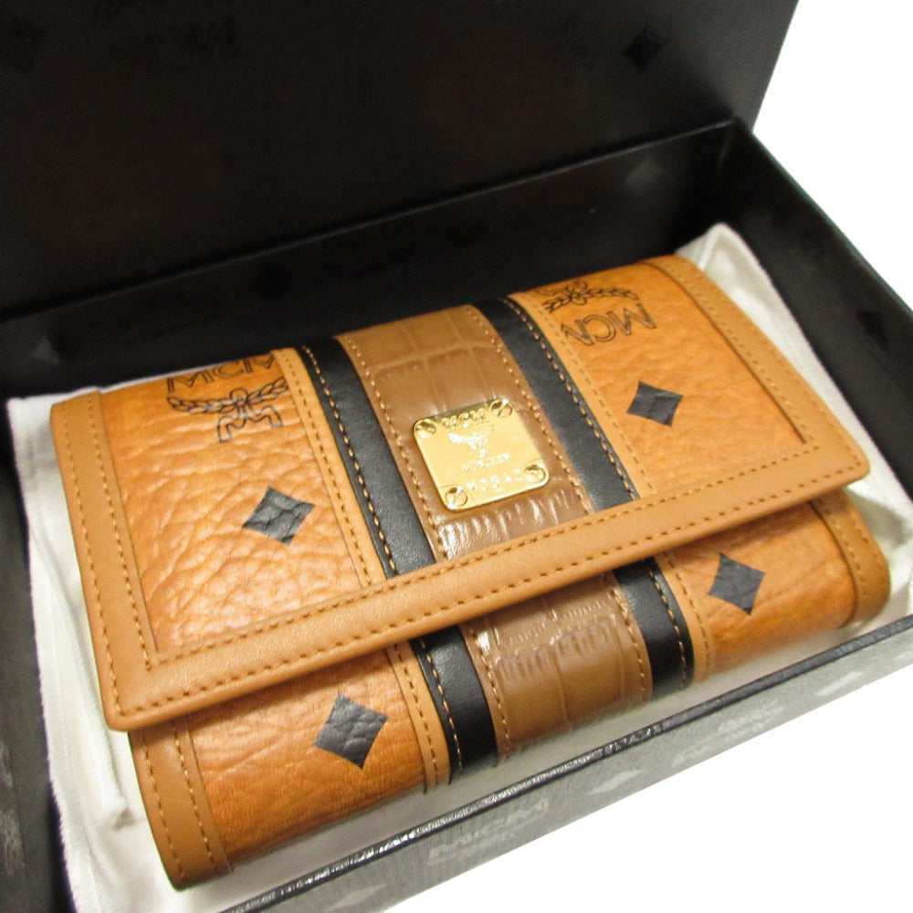新品同様 エムシーエム レザー ブラウン 茶 コンパクトウォレット 3つ折り財布 財布 0465【中古】MCM