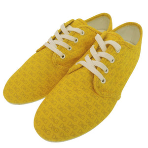 美品 ドルチェアンドガッバーナ ローカットスニーカー 総柄 ロゴ柄 キャンバス イエロー 0466【中古】DOLCE&GABBANA