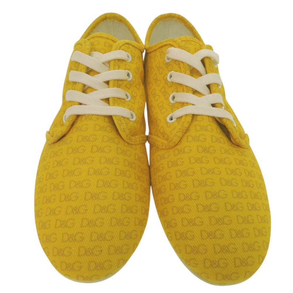 美品 ドルチェアンドガッバーナ ローカットスニーカー 総柄 ロゴ柄 キャンバス イエロー 0466【中古】DOLCE&GABBANA