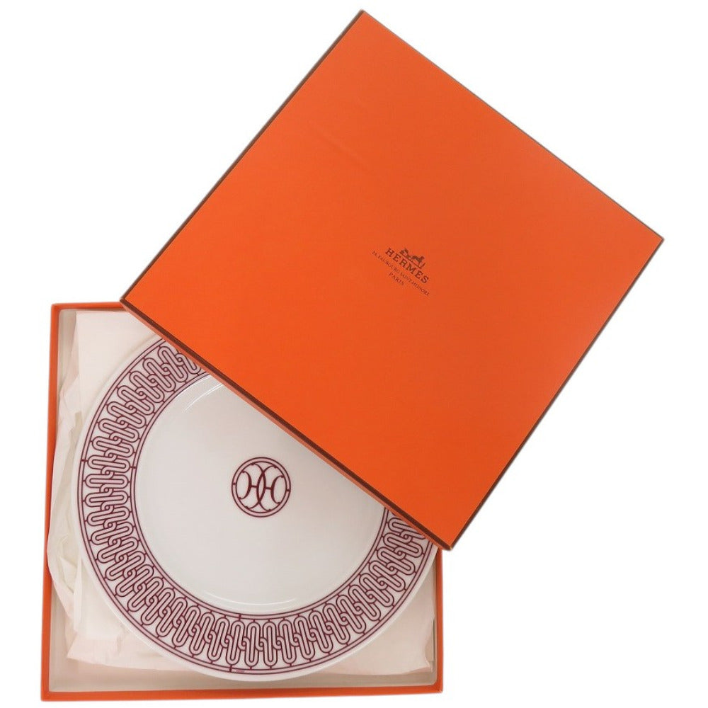 新品同様 エルメス デザートプレート〈Hデコ〉 ポーセリン 陶磁器 レッド 赤 食器 0473【中古】HERMES