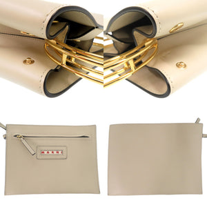 新品同様 マルニ パニエ 2WAY ハンドバッグ ショルダーバッグ SCMP001801 レザー ベージュ 0475【中古】MARNI