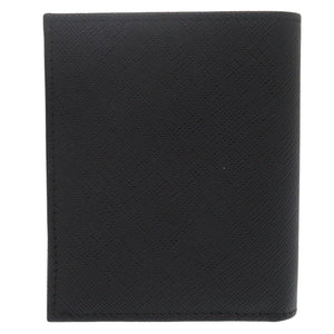 未使用品 プラダ トライアングルロゴ サフィアーノレザー ブラック 二つ折り財布 黒 0476【中古】PRADA メンズ