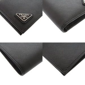 未使用品 プラダ トライアングルロゴ サフィアーノレザー ブラック 二つ折り財布 黒 0476【中古】PRADA メンズ