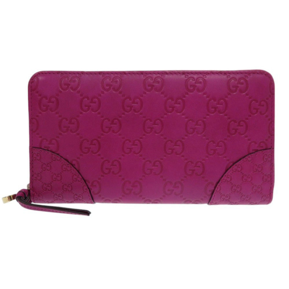 美品 グッチ グッチシマ 323397 ラウンドファスナー レザー パープル  長財布 0479【中古】GUCCI