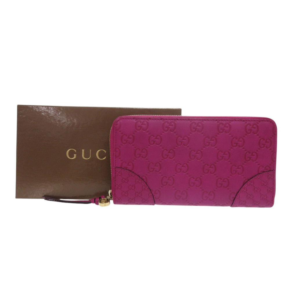 美品 グッチ グッチシマ 323397 ラウンドファスナー レザー パープル  長財布 0479【中古】GUCCI