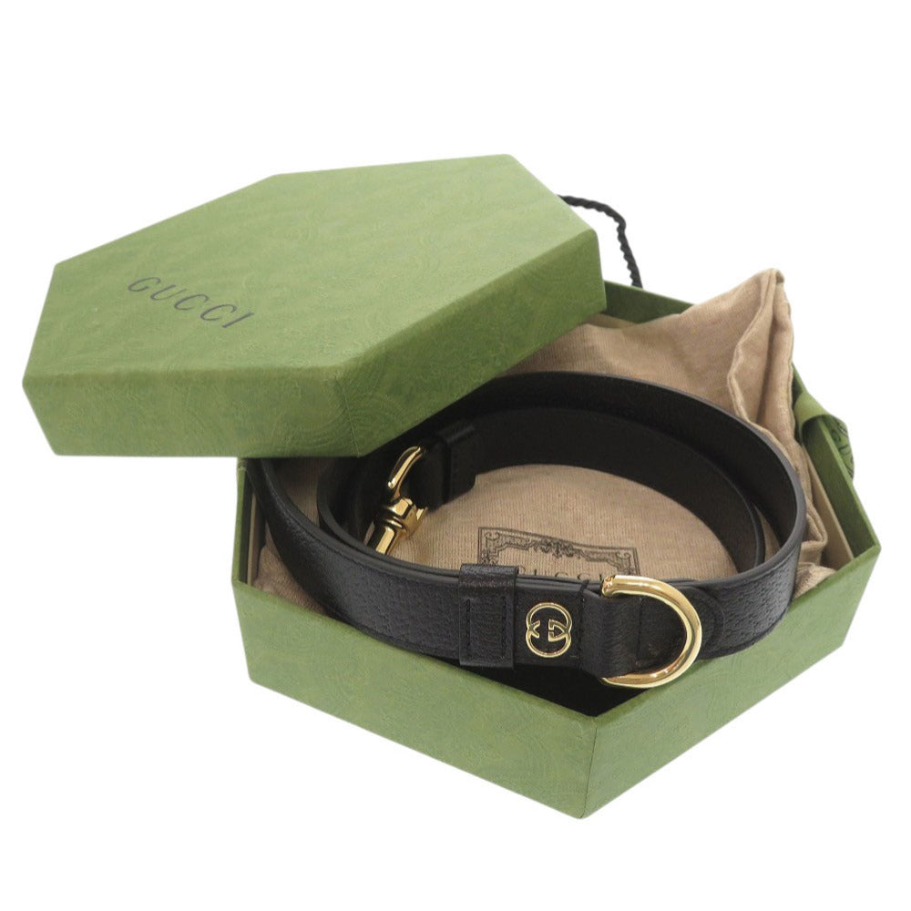 新品同様 グッチ ペット用 インターロッキングG 695257 レザー ブラック リード 黒 0485【中古】GUCCI