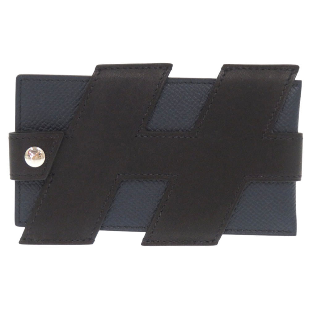 美品 エルメス Hタグ ヴォーエプソン ヴォースイフト ブルーインディゴ ブラック シルバー金具 Z刻印(2021年製) カードケース 0487【中古】HERMES