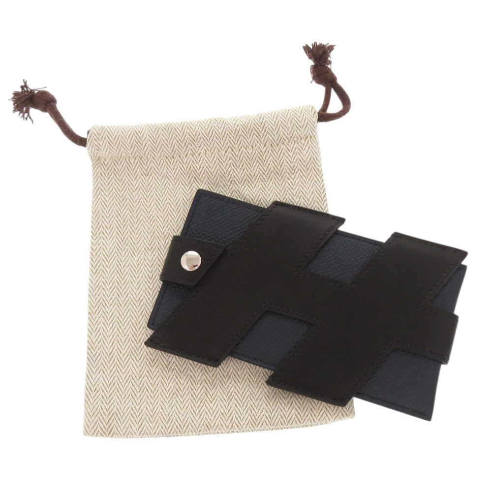 美品 エルメス Hタグ ヴォーエプソン ヴォースイフト ブルーインディゴ ブラック シルバー金具 Z刻印(2021年製) カードケース 0487【中古】HERMES