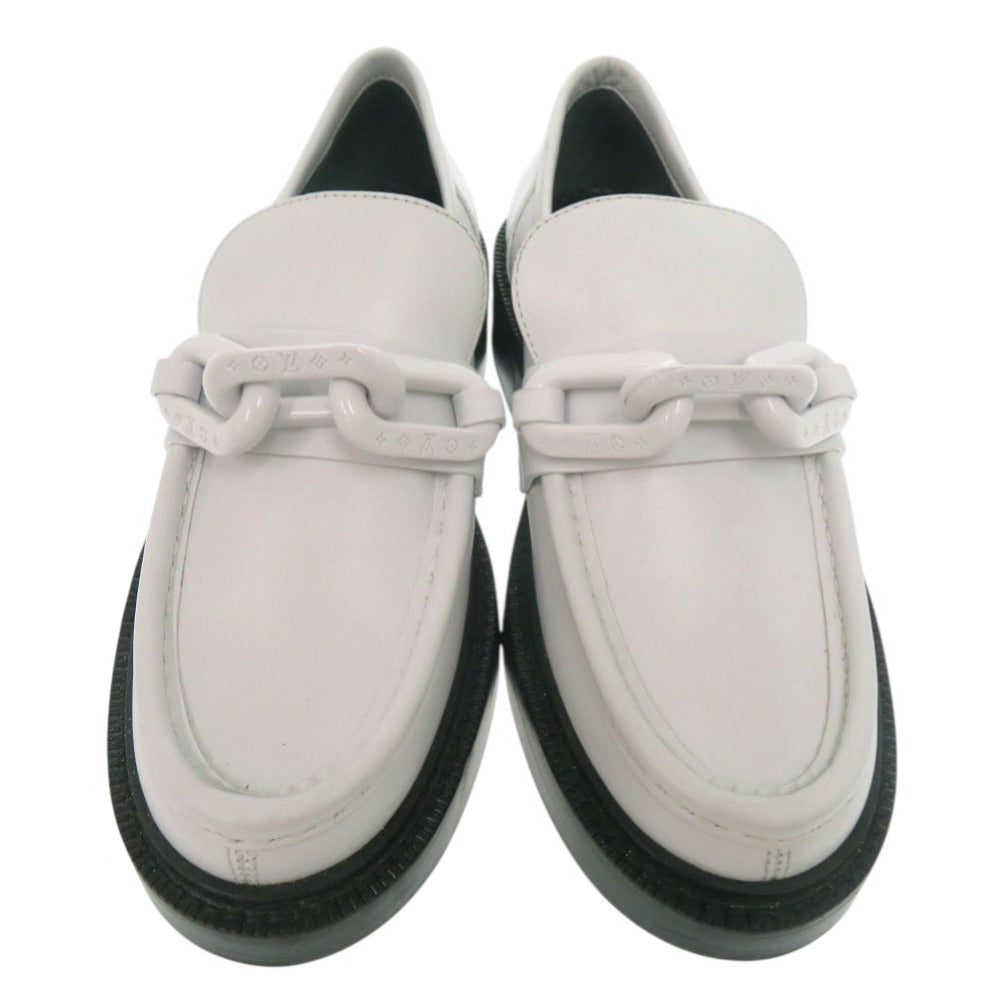 新品同様 ルイ ヴィトン チェーン ローファー ドレスシューズ モックトゥ ローファー MA1201 レザー ホワイト LV 0492【中古】LOUIS VUITTON