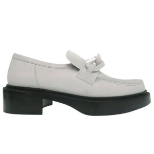 新品同様 ルイ ヴィトン チェーン ローファー ドレスシューズ モックトゥ ローファー MA1201 レザー ホワイト LV 0492【中古】LOUIS VUITTON