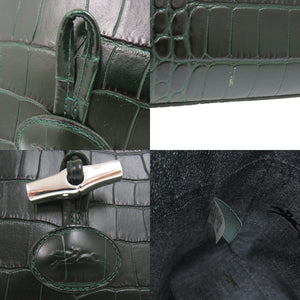 新品同様 ロンシャン ロゾ ハンドバッグ クロコ調 クロコ型押し 大容量 A4収納 レザー グリーン 0495【中古】Longchamp