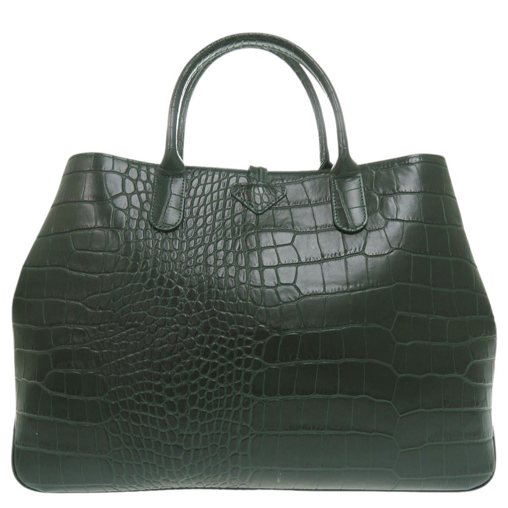 新品同様 ロンシャン ロゾ ハンドバッグ クロコ調 クロコ型押し 大容量 A4収納 レザー グリーン 0495【中古】Longchamp