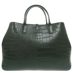 新品同様 ロンシャン ロゾ ハンドバッグ クロコ調 クロコ型押し 大容量 A4収納 レザー グリーン 0495【中古】Longchamp