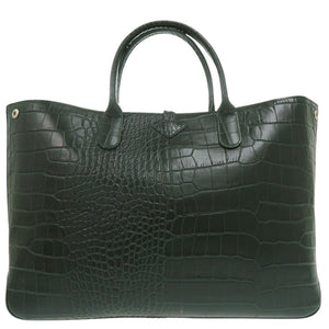 新品同様 ロンシャン ロゾ ハンドバッグ クロコ調 クロコ型押し 大容量 A4収納 レザー グリーン 0495【中古】Longchamp