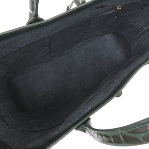 新品同様 ロンシャン ロゾ ハンドバッグ クロコ調 クロコ型押し 大容量 A4収納 レザー グリーン 0495【中古】Longchamp