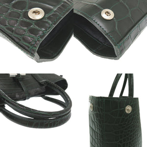 新品同様 ロンシャン ロゾ ハンドバッグ クロコ調 クロコ型押し 大容量 A4収納 レザー グリーン 0495【中古】Longchamp