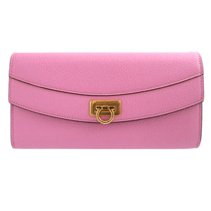 新品同様 サルヴァトーレフェラガモ ガンチーニ レザー ピンク 2つ折り長財布 財布 0504【中古】Salvatore Ferragamo