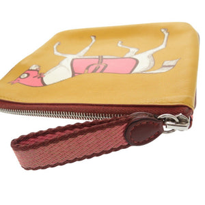 エルメス カレ ポケット レザー シルバー金具 イエロー ピンク ポーチ 0508【中古】HERMES