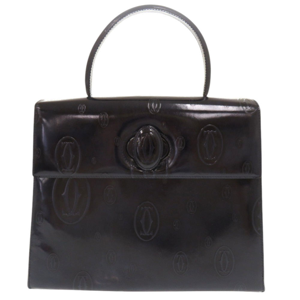 美品 カルティエ ハッピーバースデー パテントレザー ブラック ハンドバッグ 黒 0544【中古】CARTIER