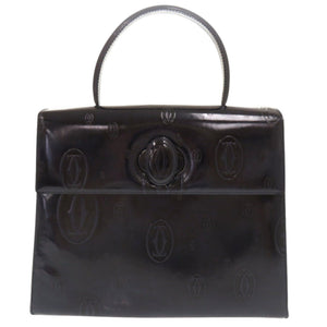 美品 カルティエ ハッピーバースデー パテントレザー ブラック ハンドバッグ 黒 0544【中古】CARTIER