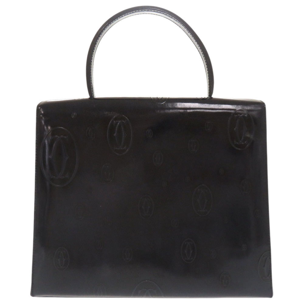 美品 カルティエ ハッピーバースデー パテントレザー ブラック ハンドバッグ 黒 0544【中古】CARTIER