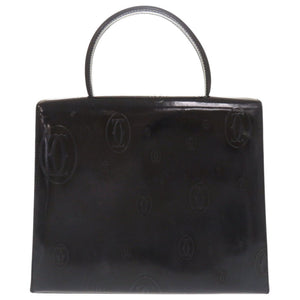 美品 カルティエ ハッピーバースデー パテントレザー ブラック ハンドバッグ 黒 0544【中古】CARTIER