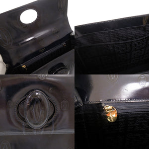 美品 カルティエ ハッピーバースデー パテントレザー ブラック ハンドバッグ 黒 0544【中古】CARTIER