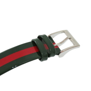 新品同様 グッチ Gフレーム 147.4 SS レザー グリーン レッド クオーツ 腕時計 0559【中古】GUCCI