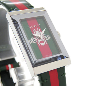 新品同様 グッチ Gフレーム 147.4 SS レザー グリーン レッド クオーツ 腕時計 0559【中古】GUCCI